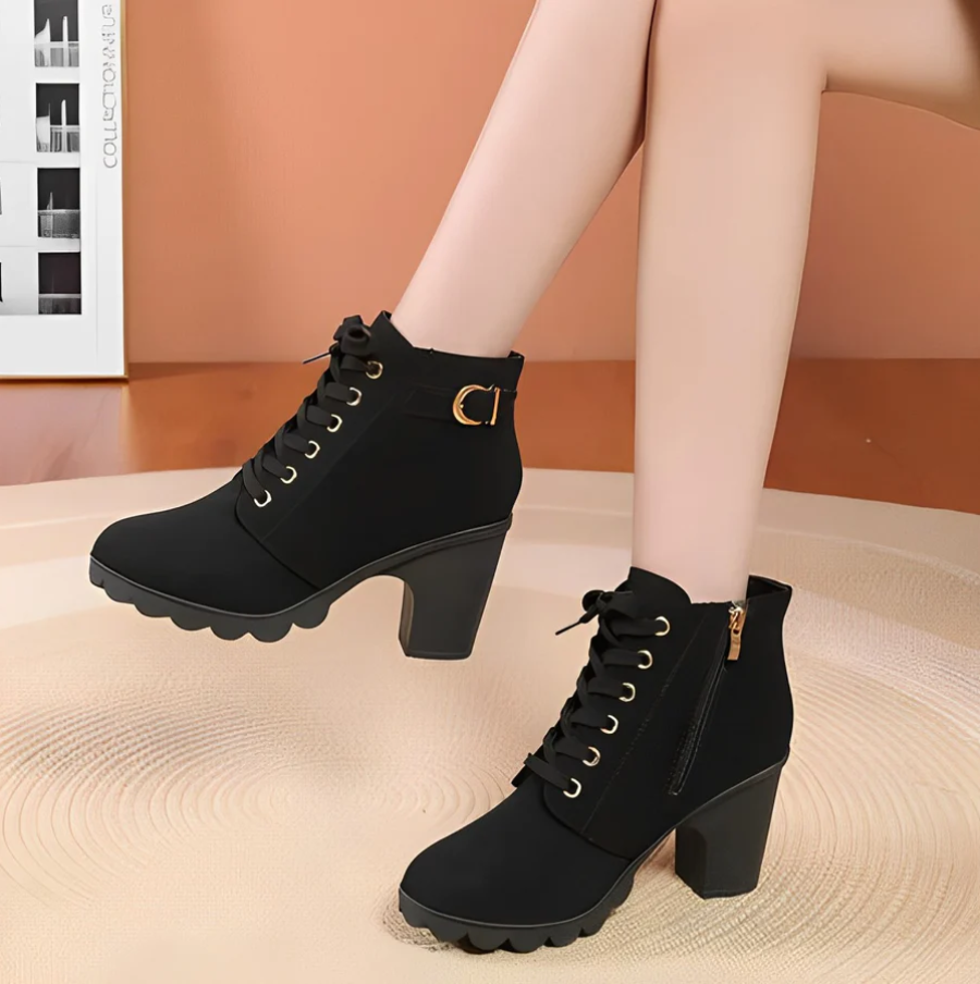 Damen Schnürstiefeletten mit Absatz und dicker Sohle – Yeda