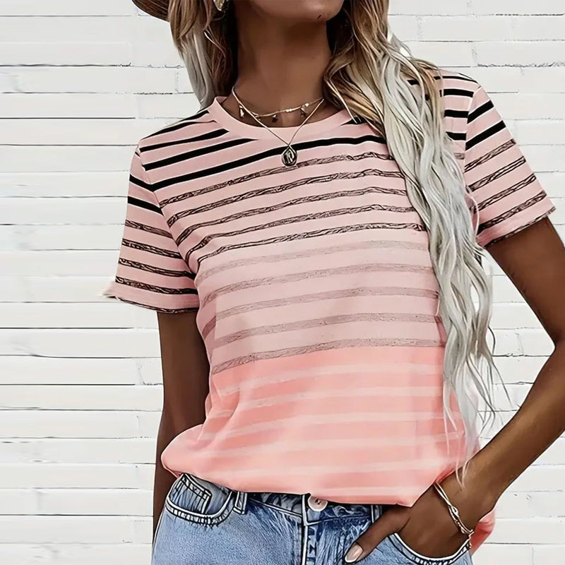 Gestreiftes Damen T-Shirt mit Rundhalsausschnitt & Farbverlauf – Melia