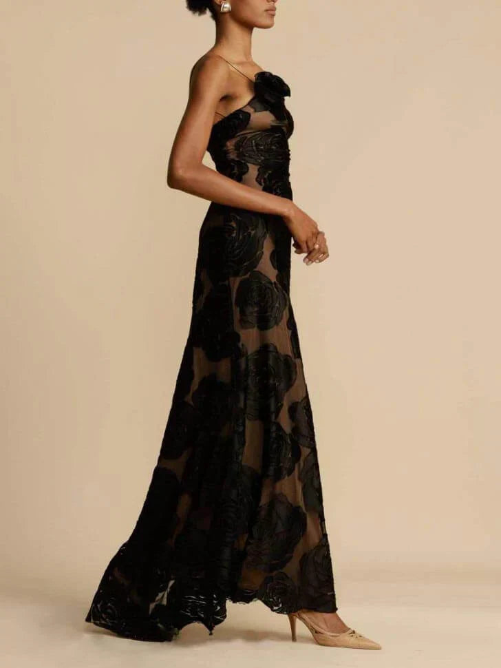 Schulterfreies Maxikleid mit Jacquardmuster – Maila