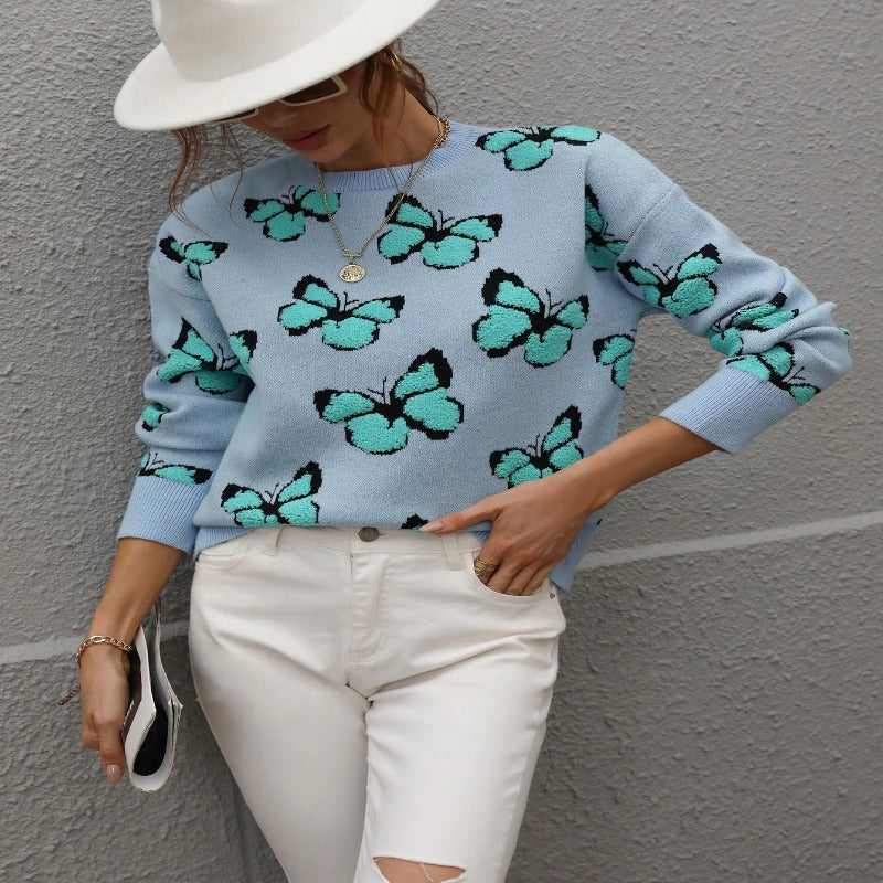 Damenpullover mit Schmetterlingsmuster – Liora