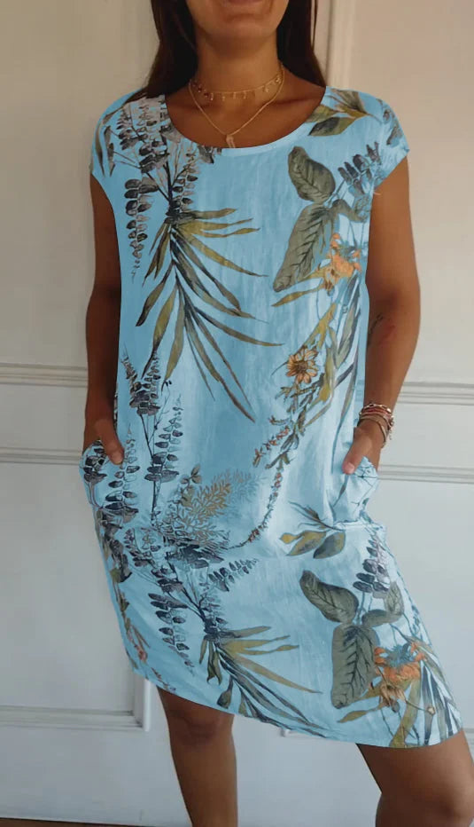 Bedrucktes Kleid mit Rundhalsausschnitt – Eveline