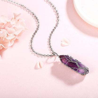 Stilvolle Kristall- und Lebensbaum-Edelsteinkette – Elena