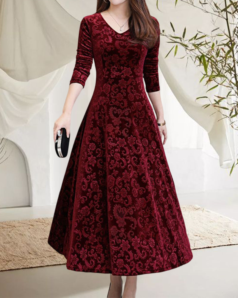 Midikleid aus Samt mit langen Ärmeln – Selina
