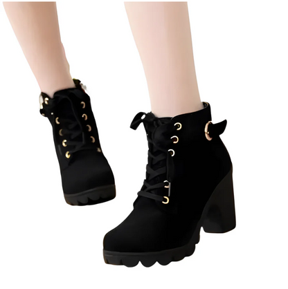 Damen Schnürstiefeletten mit Absatz und dicker Sohle – Yeda
