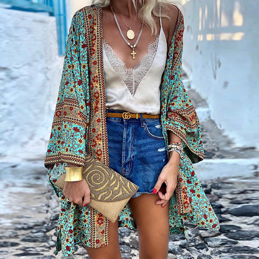 Trendige Boho Damen Strickjacke mit Muster – Elena