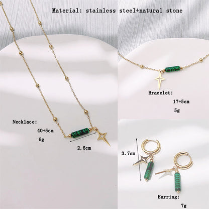 Natürliche Malachit-Stern-Anhänger Ohrringe, Halskette und Armband – Maria