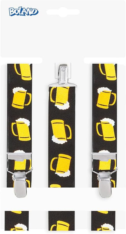 Trachten-Hosenträger schwarz mit Bierkrug-Motiv – ProstClip Oktoberfest 2025