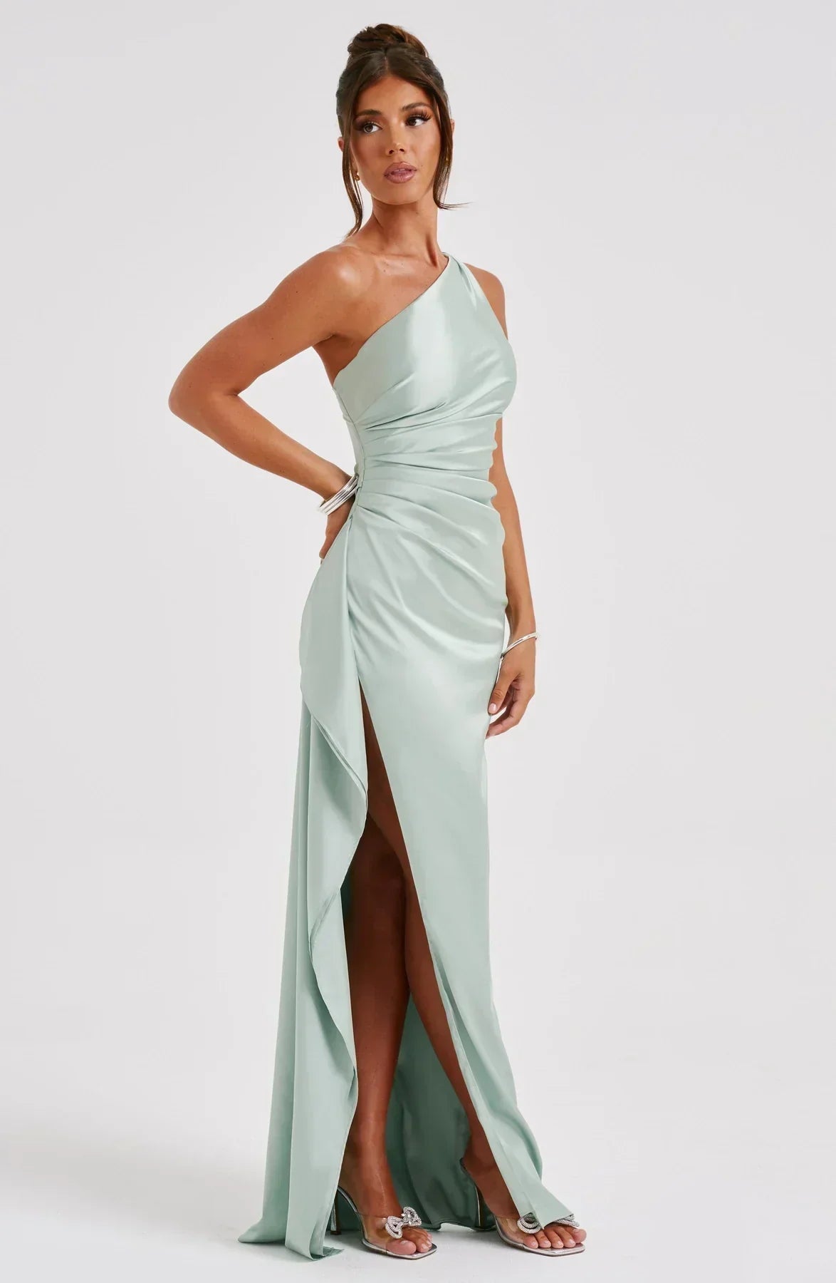 Satinstreifenabendkleid mit einem Schulterträger - Vivienne