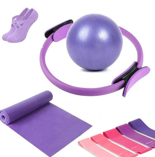 9-teiliges Pilates-Set für zu Hause mit Ring, Ball, Bändern und rutschfesten Socken