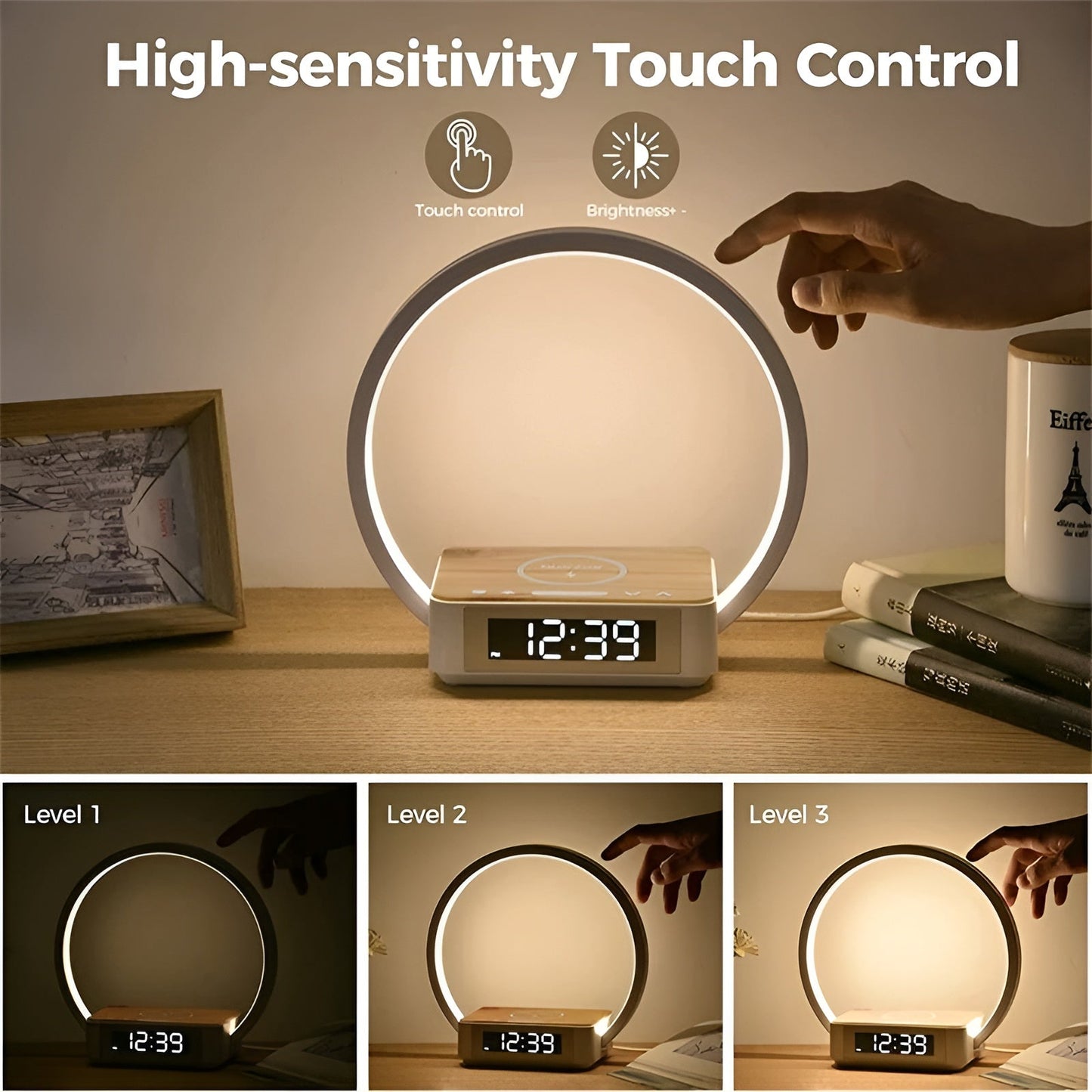 Design Nachttischlampe mit Ladegerät und sanfter Weckfunktion - LumoRise