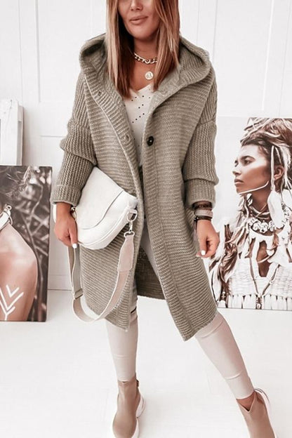 Damen Strickweste mit Kapuze und Knopfverschluss – Waldaine