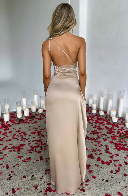 Satinstreifenabendkleid mit einem Schulterträger - Vivienne