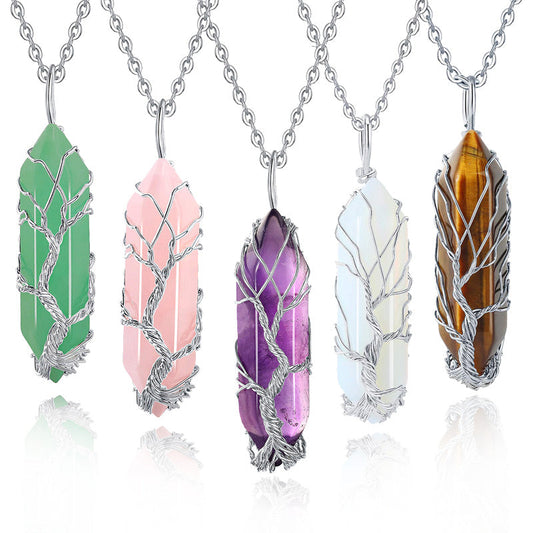 Stilvolle Kristall- und Lebensbaum-Edelsteinkette – Elena