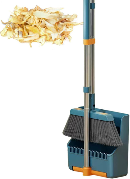 Große Besen- und Kehrschaufel-Set – langer Griff mit 180° drehbarem Besenkopf – Clavira