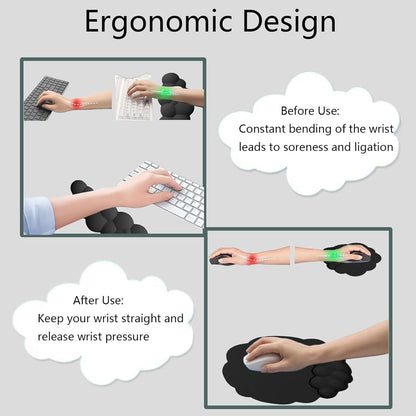Wolkenförmige ergonomische Handgelenkauflage mit Mauspad und Untersetzer – Zeyora