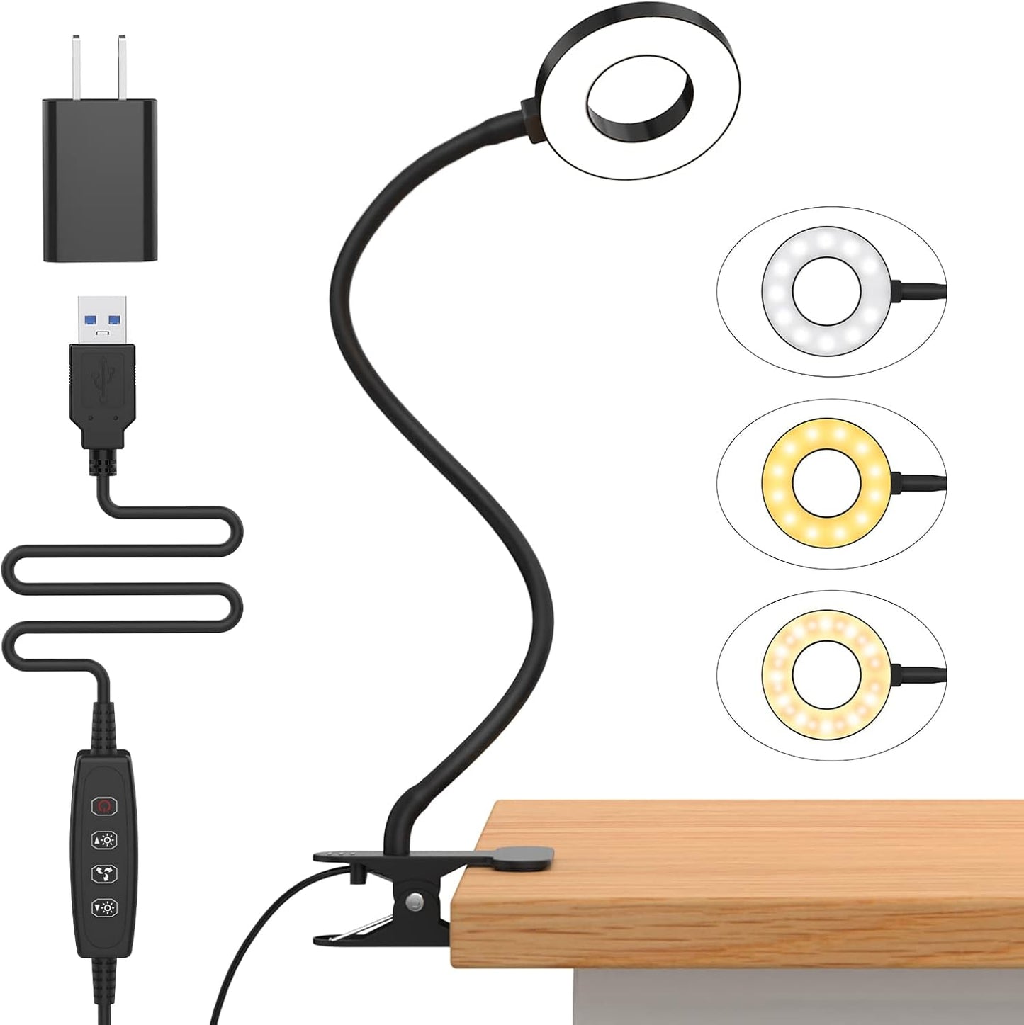 3 Farbmodi LED Schreibtischklemmlampe mit flexiblem Schwanenhals – Selvara (1+1 KOSTENLOS)