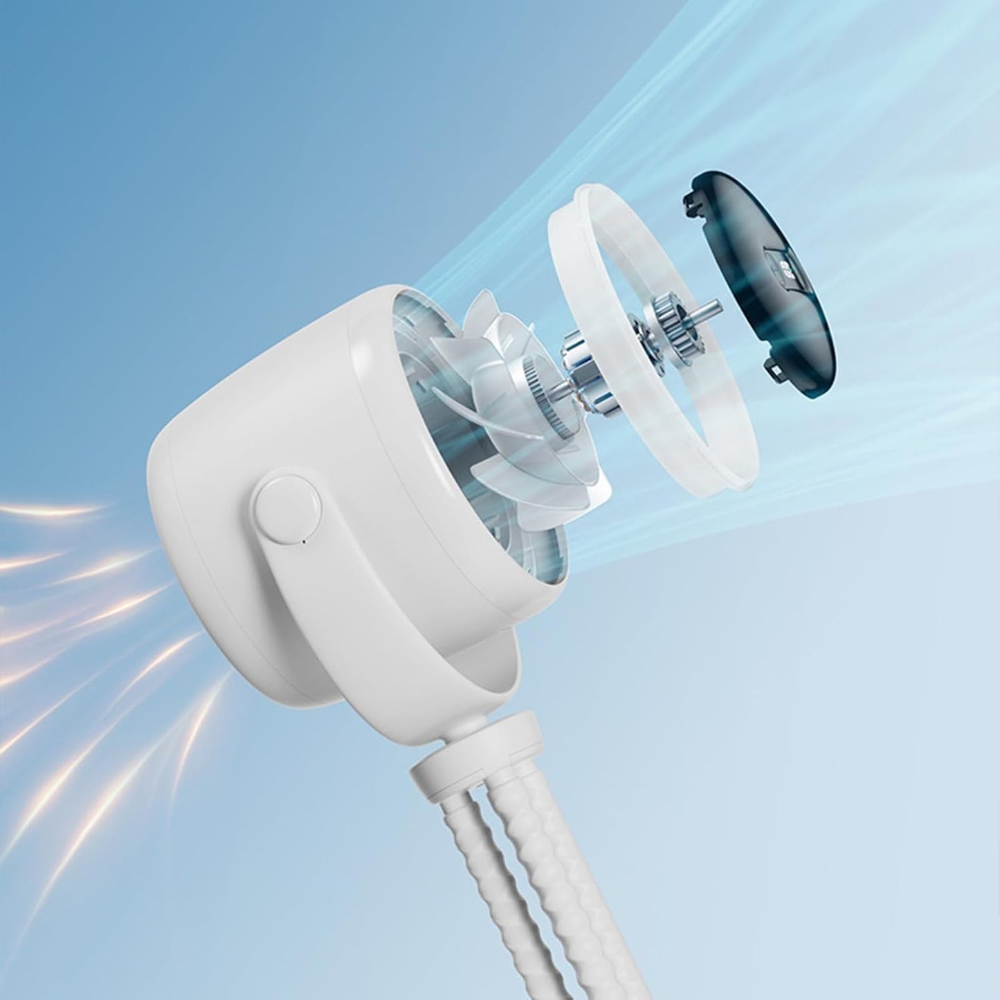 Wiederaufladbarer Clip-on-Kinderwagenventilator mit Nachtlicht 100 Geschwindigkeiten