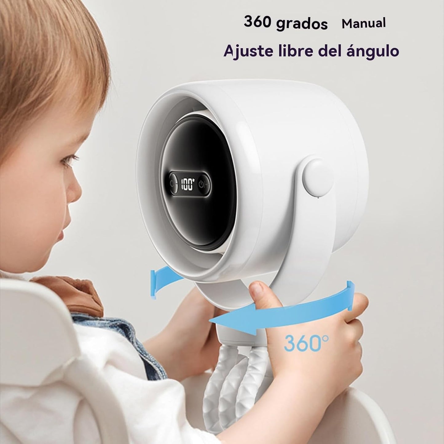 Wiederaufladbarer Clip-on-Kinderwagenventilator mit Nachtlicht 100 Geschwindigkeiten