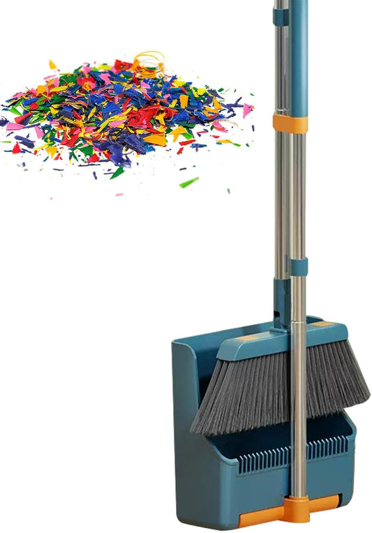 Große Besen- und Kehrschaufel-Set – langer Griff mit 180° drehbarem Besenkopf – Clavira