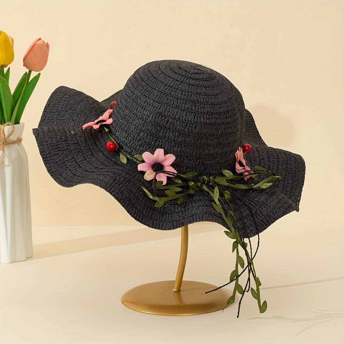 Damen Sommer Strohhut mit Blumen- und Fruchtdetails – Solène