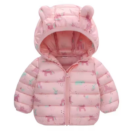Kinder Regenjacke wasserdicht im Daunenstil mit Karikatur-Design – Miro
