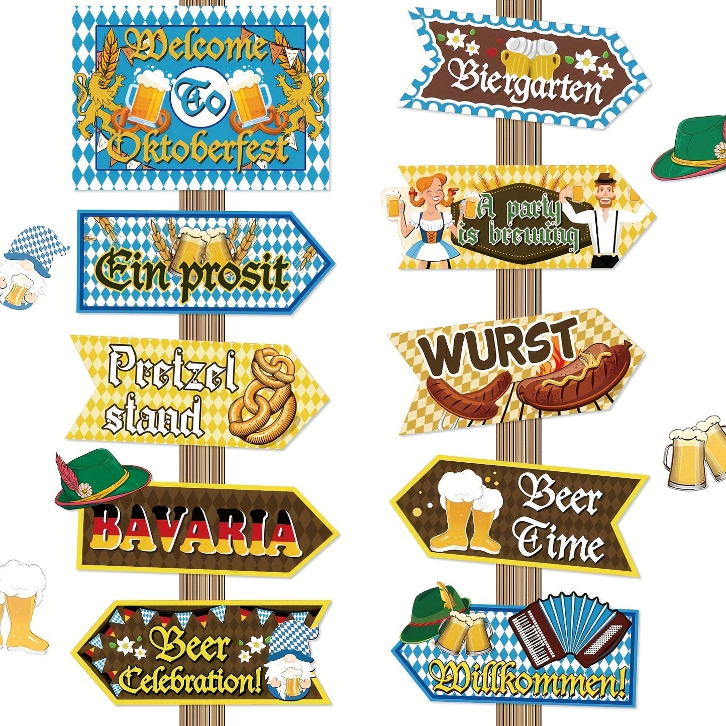 Oktoberfest Party-Dekoschilder 3 Sets (je 10 Stück) – WiesnSchilderSet Oktoberfest 2025