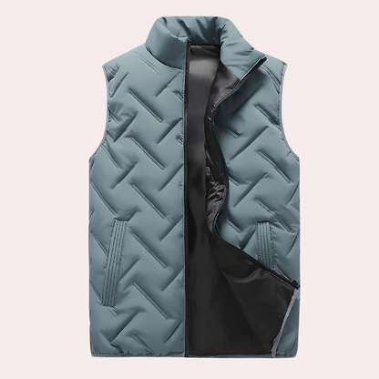 Graue Steppweste Herren, ärmellos, Reißverschluss, modisch, warm, Outdoor-Bekleidung.