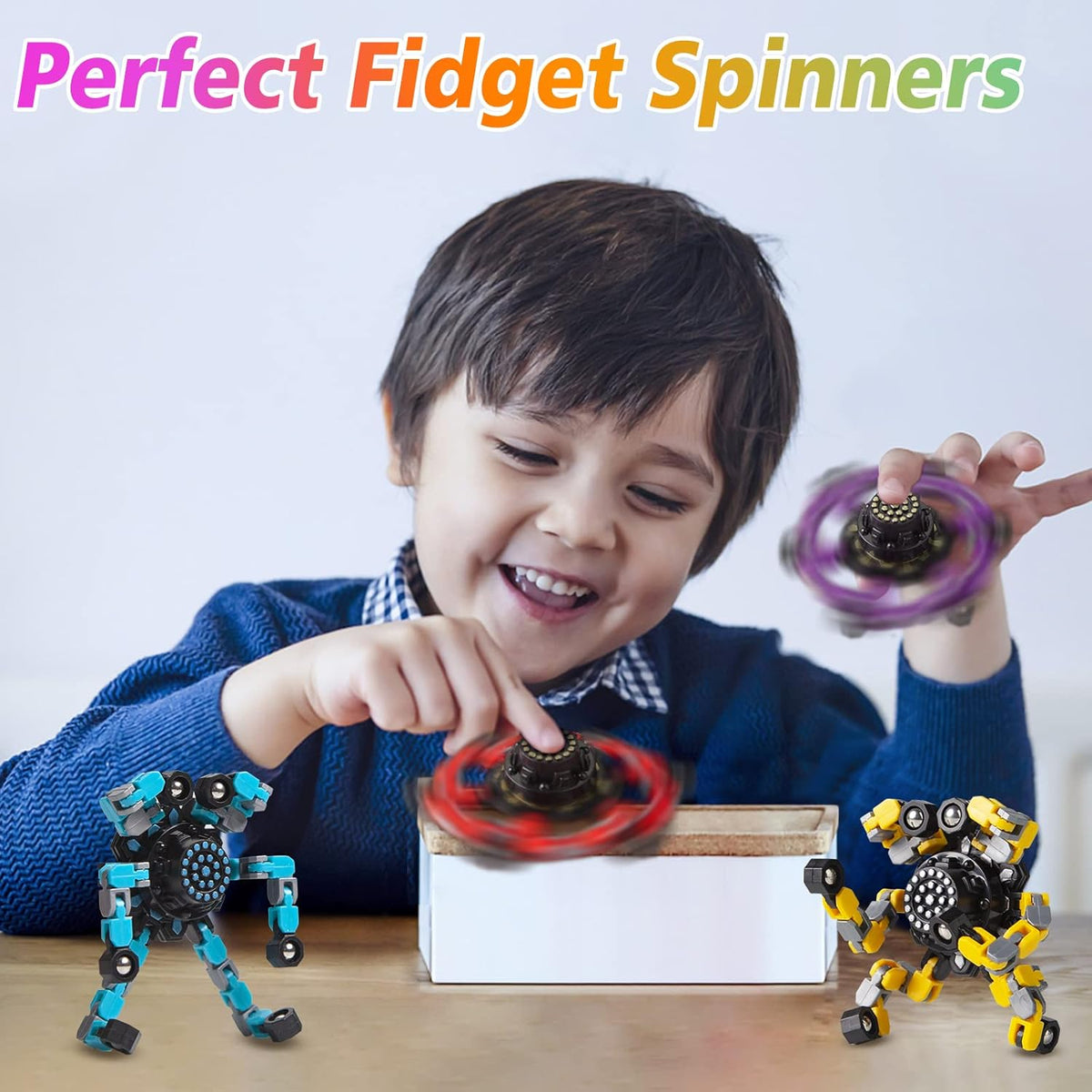 Verformbarer Anti-Stress-Fidget Spinner für Kinder & Erwachsene – 4er-Set