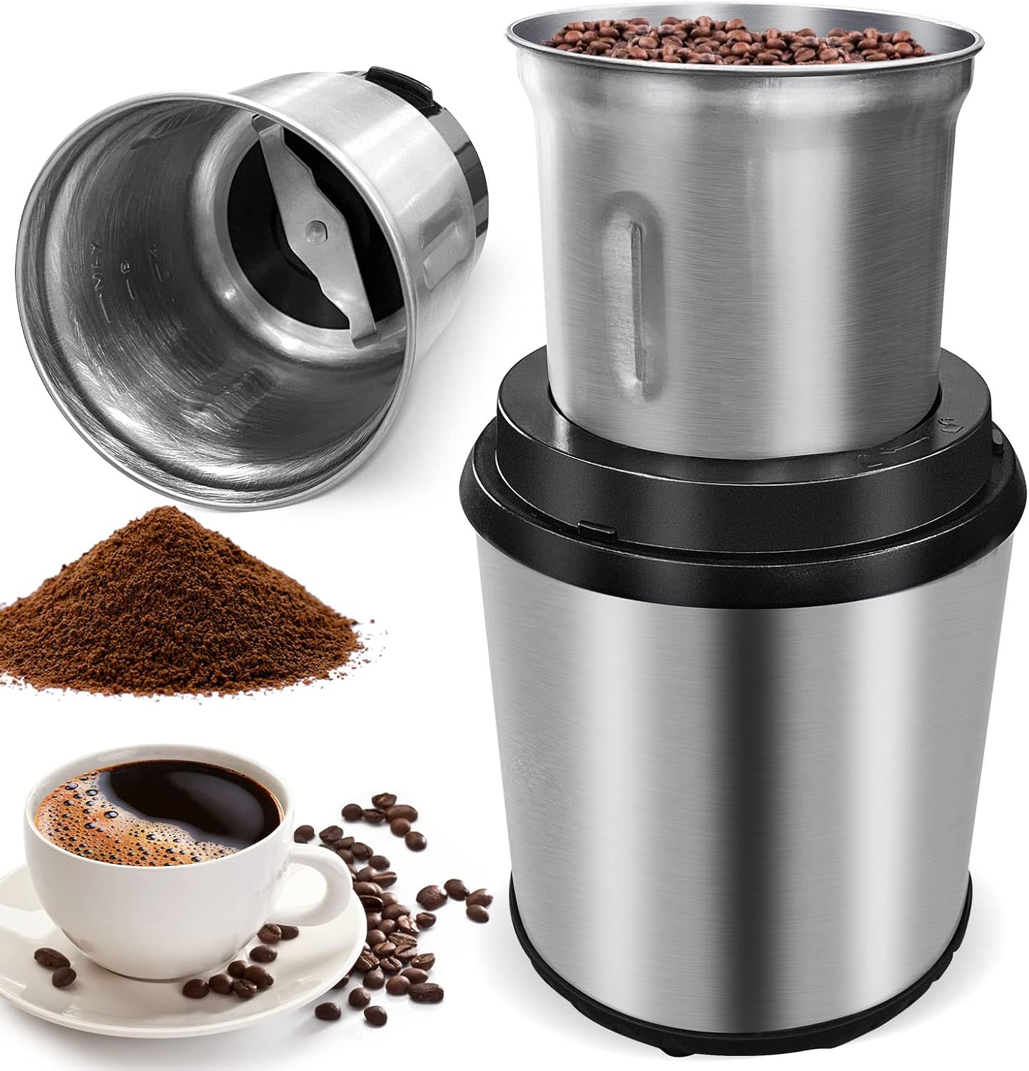 Elektrische Kaffee- und Gewürzmühle mit abnehmbarem Becher – BrewMate