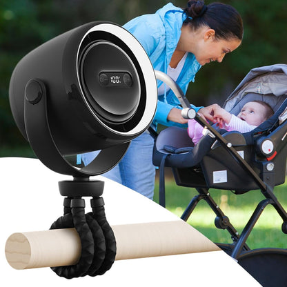 Wiederaufladbarer Clip-on-Kinderwagenventilator mit Nachtlicht 100 Geschwindigkeiten