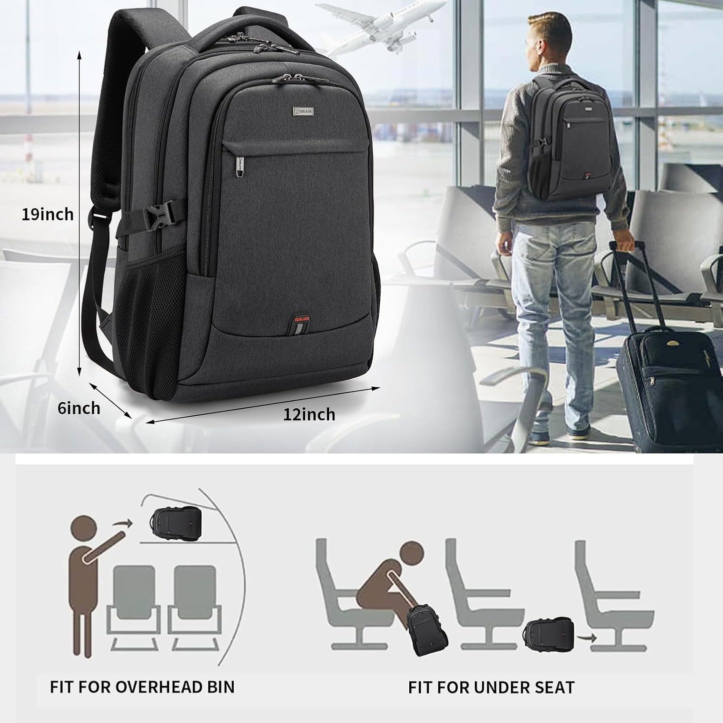 Wasserdichter Reise-Laptoprucksack mit USB-Anschluss und organisierter Aufbewahrung