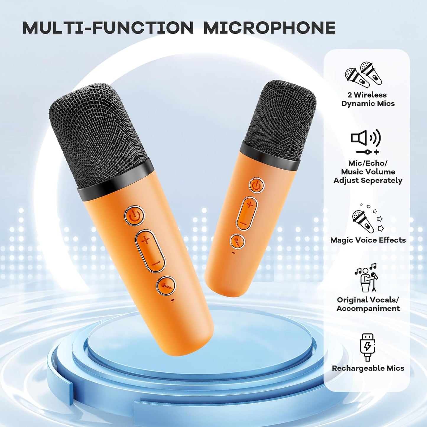 Tragbare Mini-Karaoke-Maschine mit Bluetooth-Lautsprecher und 2 kabellosen Mikrofonen – Veylo