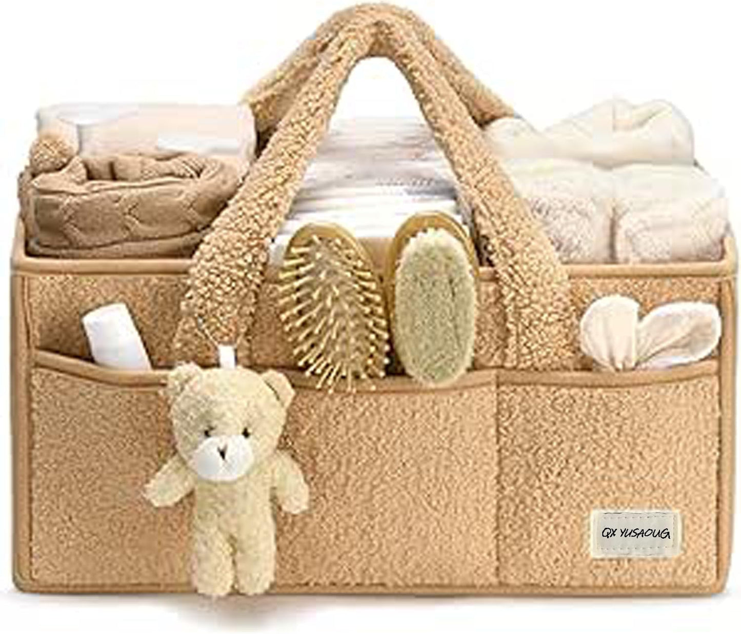 Baby Nappy Caddy Organizer – Plüsch Sherpa Aufbewahrungskorb mit Fächern – Elvoria