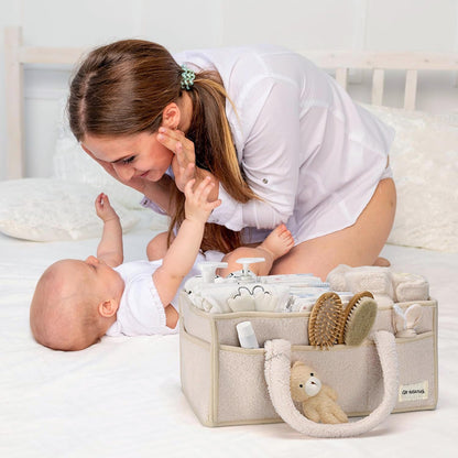 Baby Nappy Caddy Organizer – Plüsch Sherpa Aufbewahrungskorb mit Fächern – Elvoria
