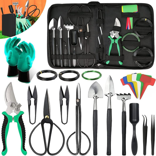 24-teiliges Bonsai-Baum-Pflegekit mit Werkzeugen aus hochlegiertem Stahl und PU-Ledertasche – Sevora