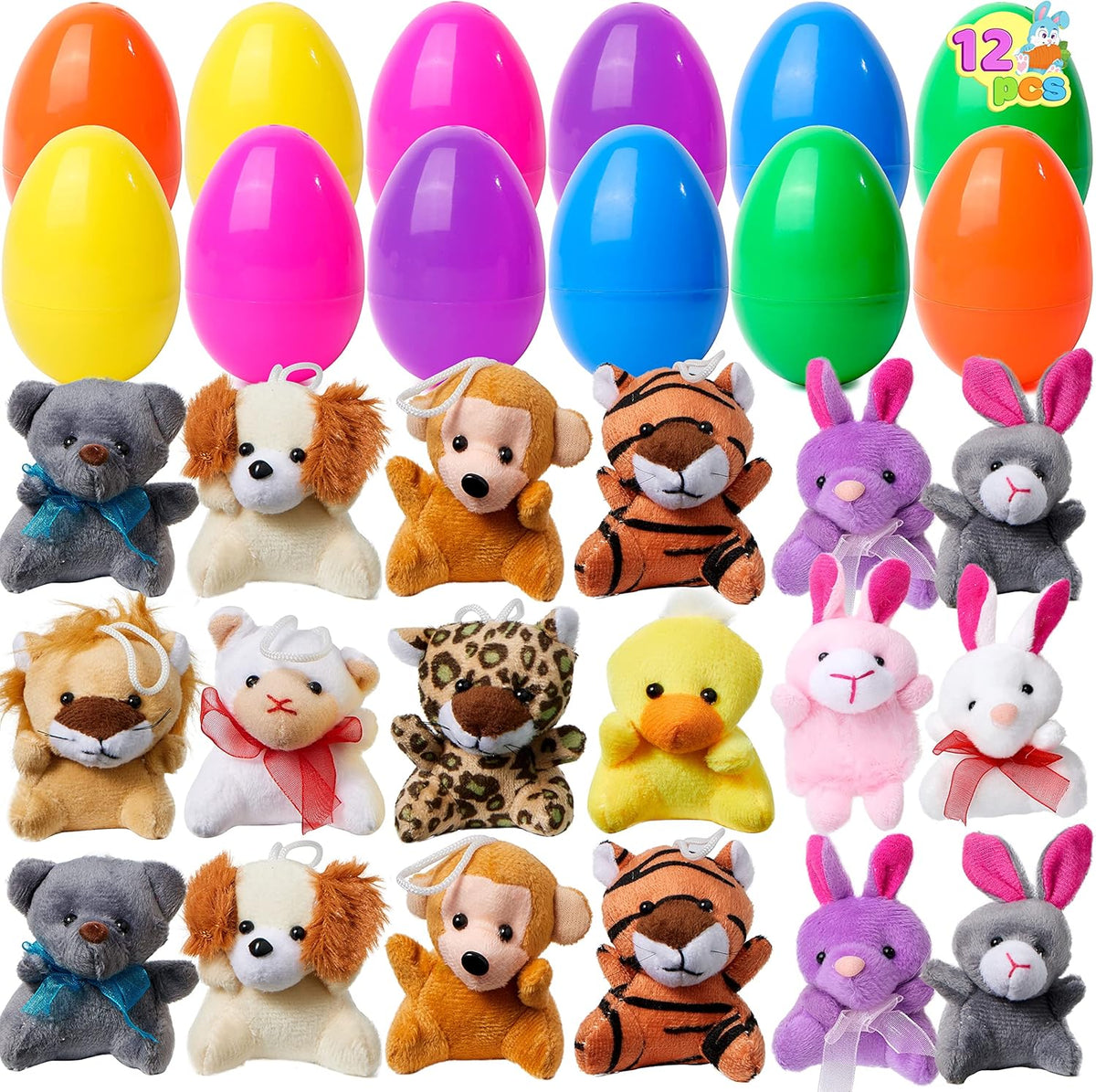 Plüsch-Ostereier mit Mini-Tieren für Kinder – 12er Set Überraschungseier
