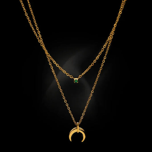 Grüne Diamant Doppelmondsichel-Kette – Selina