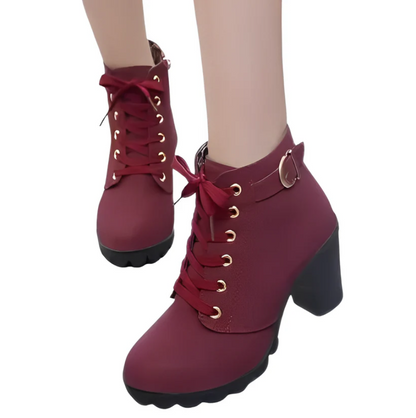 Damen Schnürstiefeletten mit Absatz und dicker Sohle – Yeda