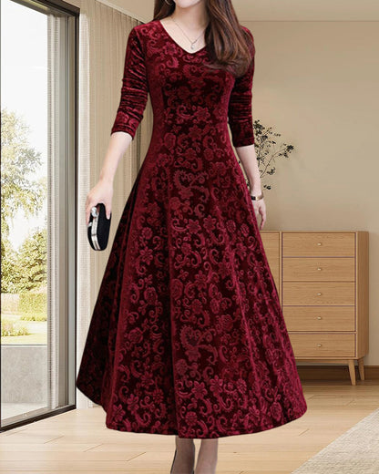 Midikleid aus Samt mit langen Ärmeln – Selina