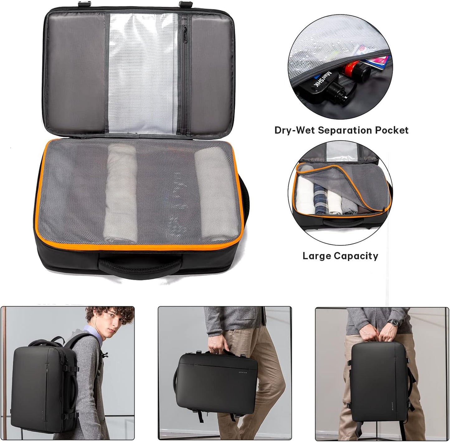 Erweiterbarer 26–45L Wasserdichter Reiserucksack mit Laptopfach & Duffle-Option