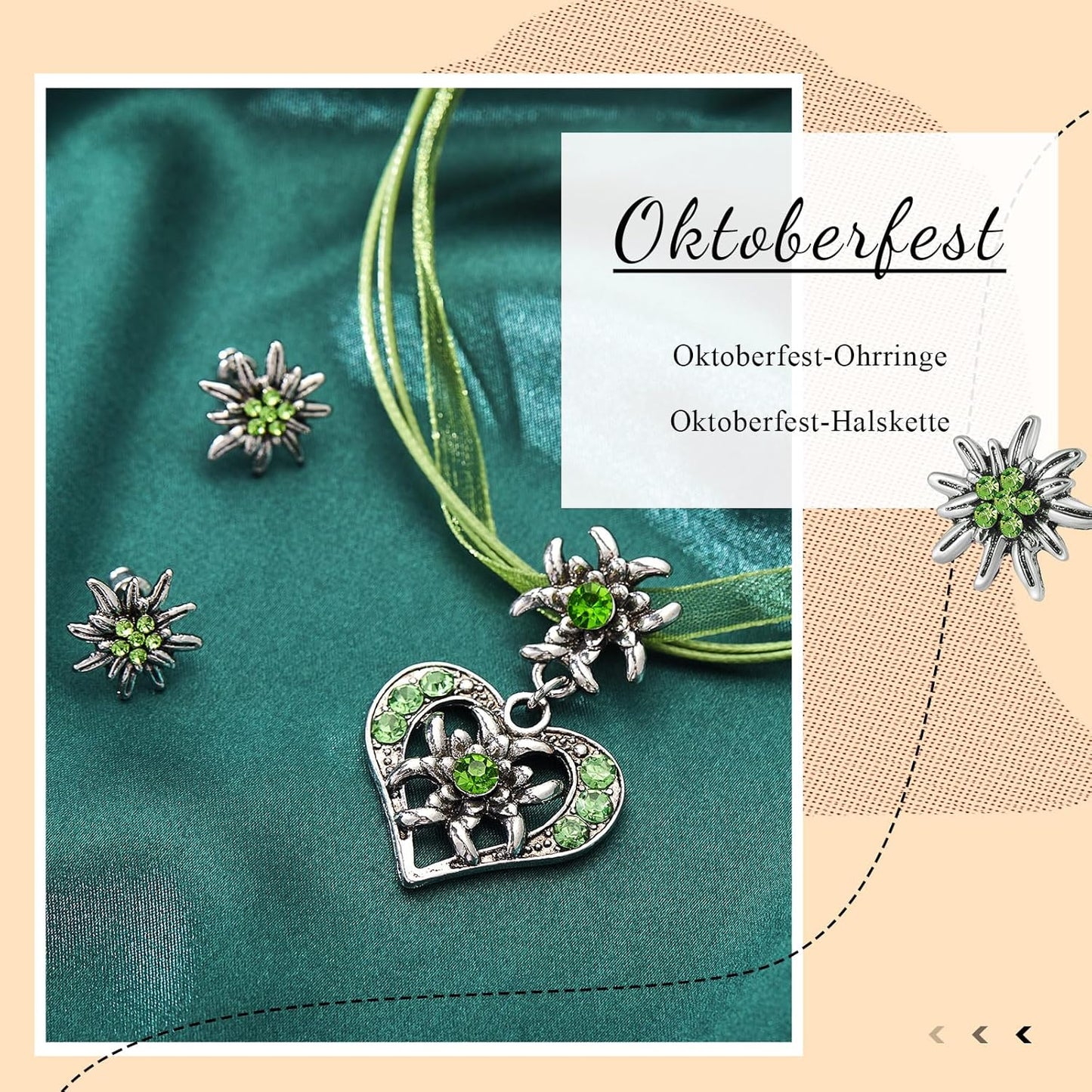 Edelweiß Schmuckset mit Herzanhänger – AlpenFrische Oktoberfest 2025