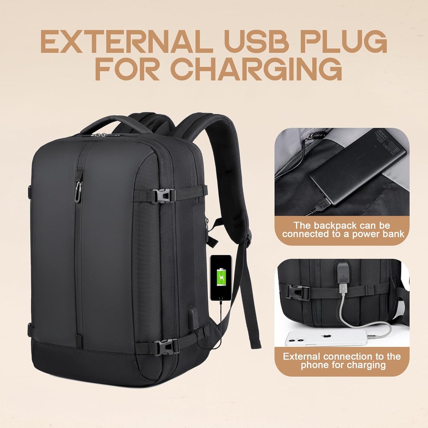 40L Erweiterbarer Wasserdichter Reiserucksack mit USB-Anschluss & 17” Laptopfach – AirVoyage (Kaufe 1, Erhalte 1 GRATIS Promo)