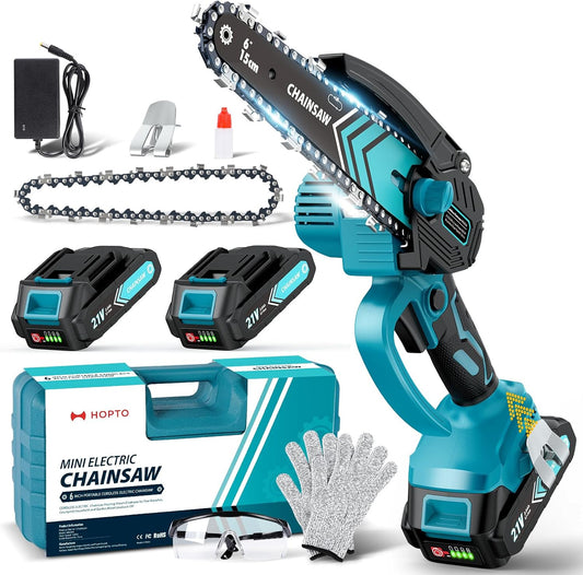 Akku Mini-Kettensäge 6 Zoll mit LED-Licht & 21V Batterie – TimberCut
