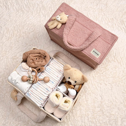 Baby Nappy Caddy Organizer – Plüsch Sherpa Aufbewahrungskorb mit Fächern – Elvoria