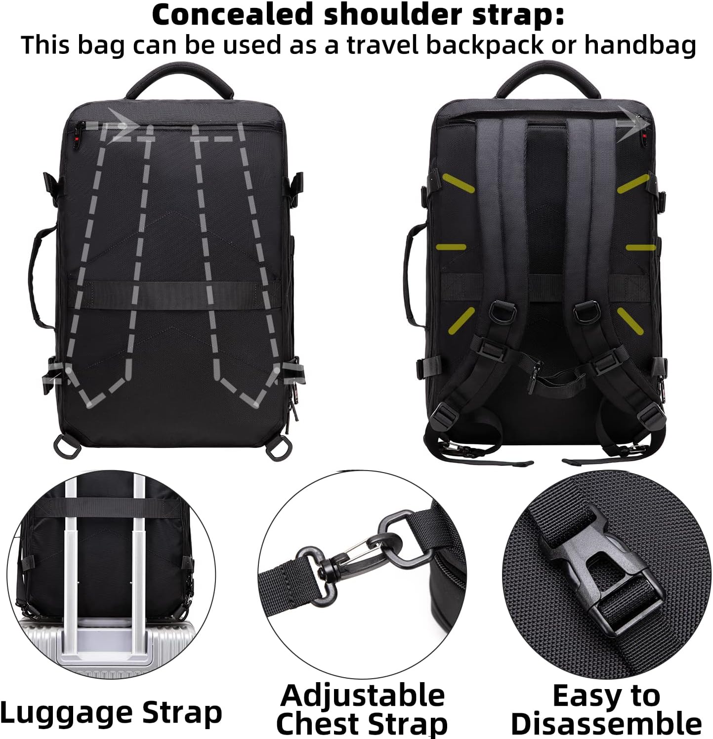 Erweiterbarer 45–55L Wasserdichter Reiserucksack mit 46,5 cm Laptopfach
