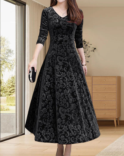 Midikleid aus Samt mit langen Ärmeln – Selina