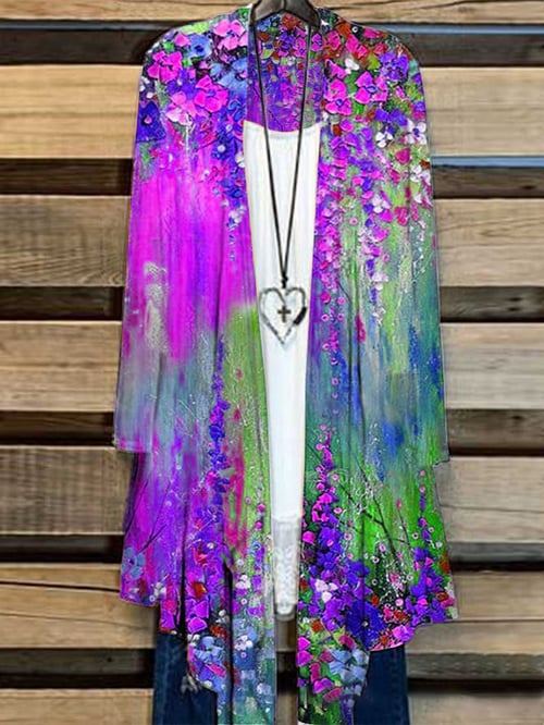 Lang Damenjacke mit Blumenmuster – Liva