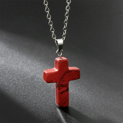 Halskette mit Kreuz aus natürlichen Edelsteinen – Seraphina