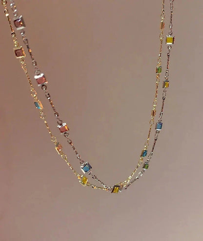 Feine Goldene/Silberne Kette mit Bunten Steinen – Ivy