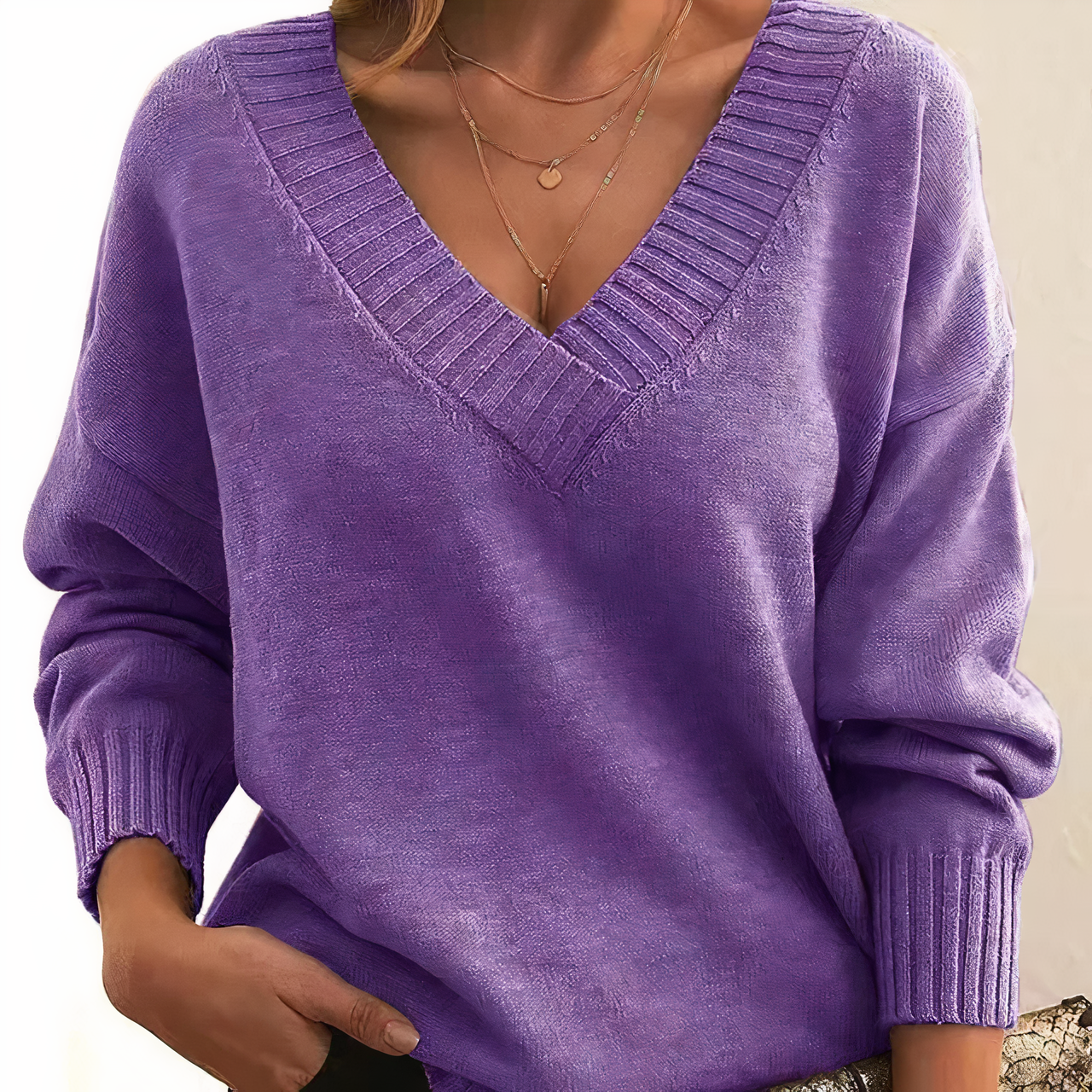 Kaschmir Damen Pullover mit V-Ausschnitt – Amira Herbstzauber